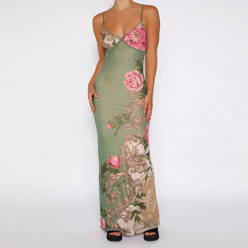 Summer Holiday Casual Slim Fit Printing Slip Dress Women