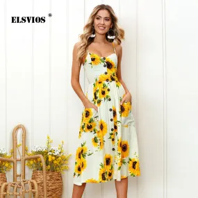 Sunflower Print Sexy Dress