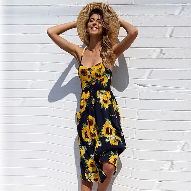 Sunflower Print Sexy Dress