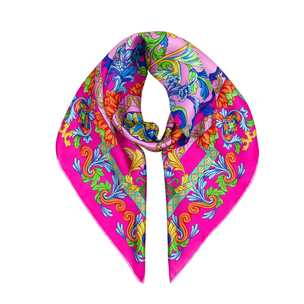 Taormina Art Fuchsia Silk Twill Scarf and Ring