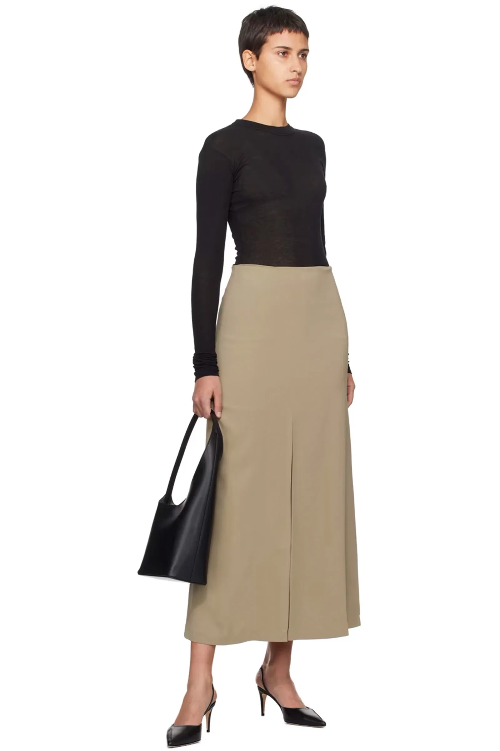 Taupe Vented Maxi Skirt