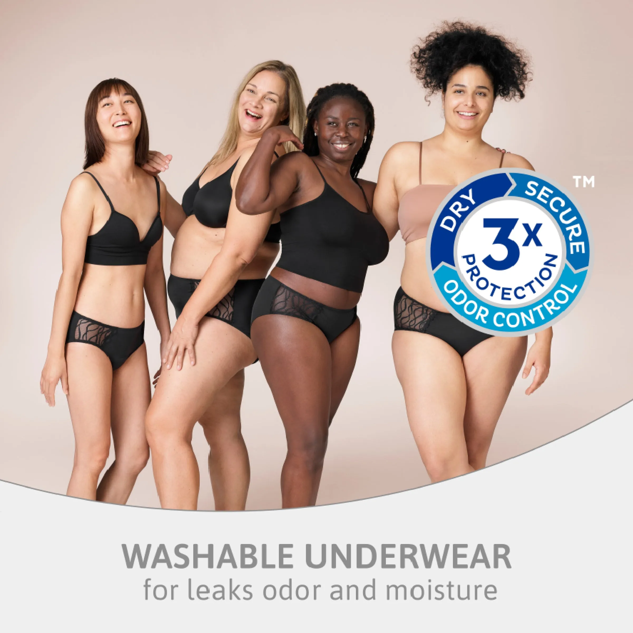 TENA Washable Absorbent Underwear, Classic, Noir, 12-14