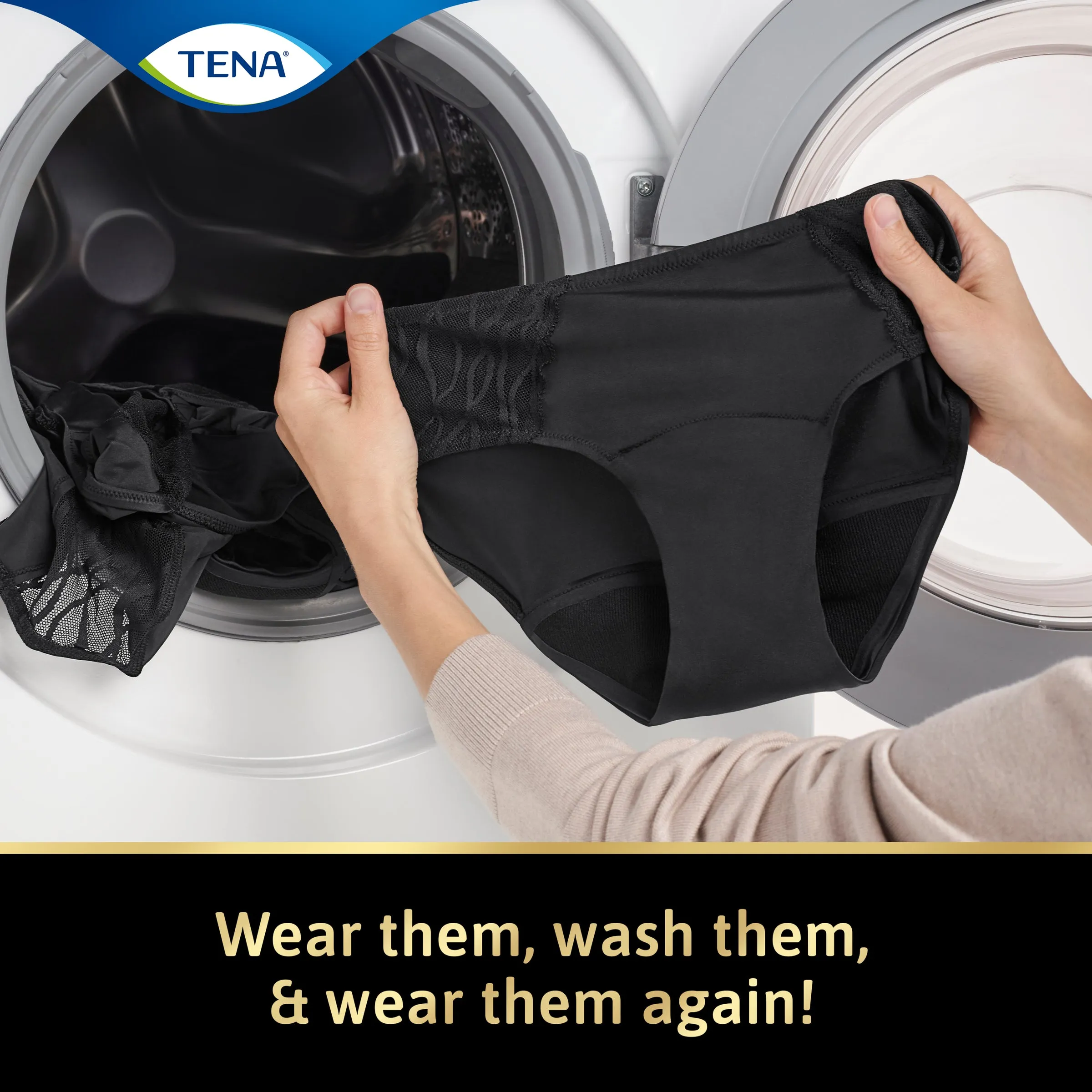 TENA Washable Absorbent Underwear, Classic, Noir, 12-14