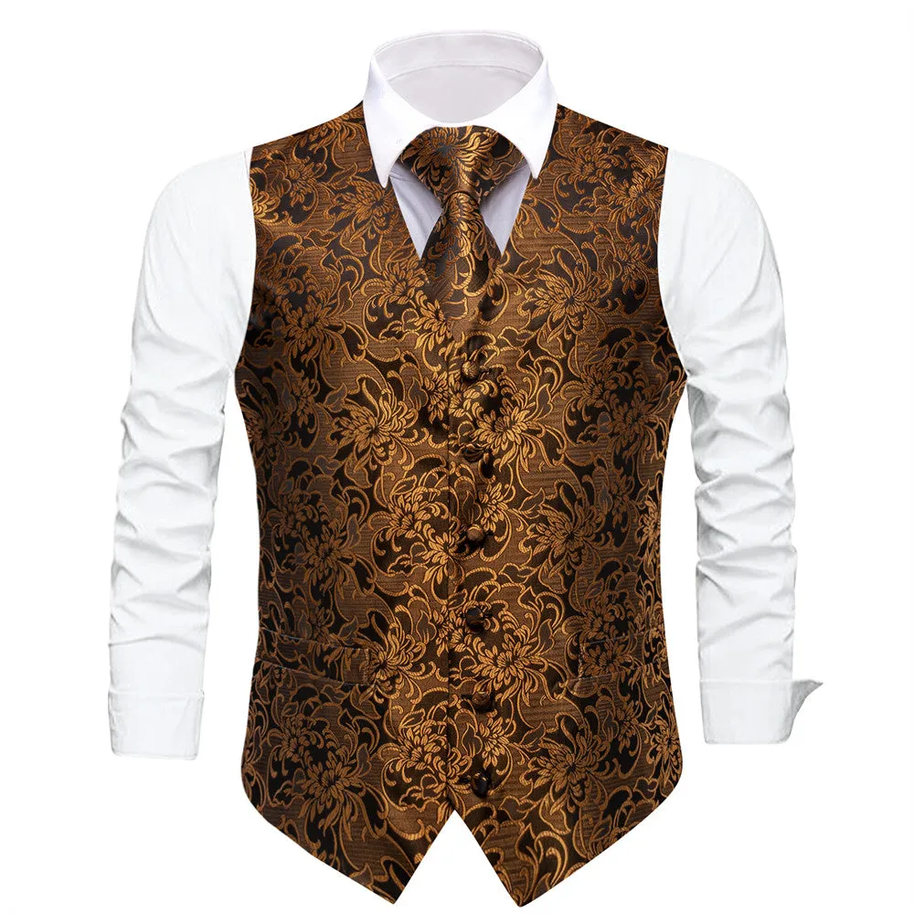 Ties2you Black Gold Floral Vest Necktie Set