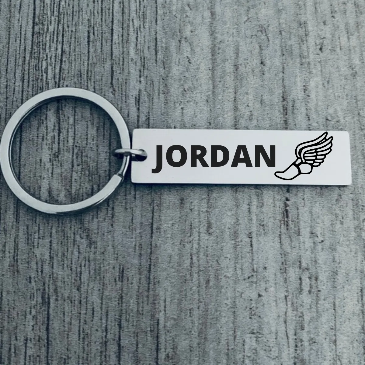 Track and Field Engraved Bar Keychain