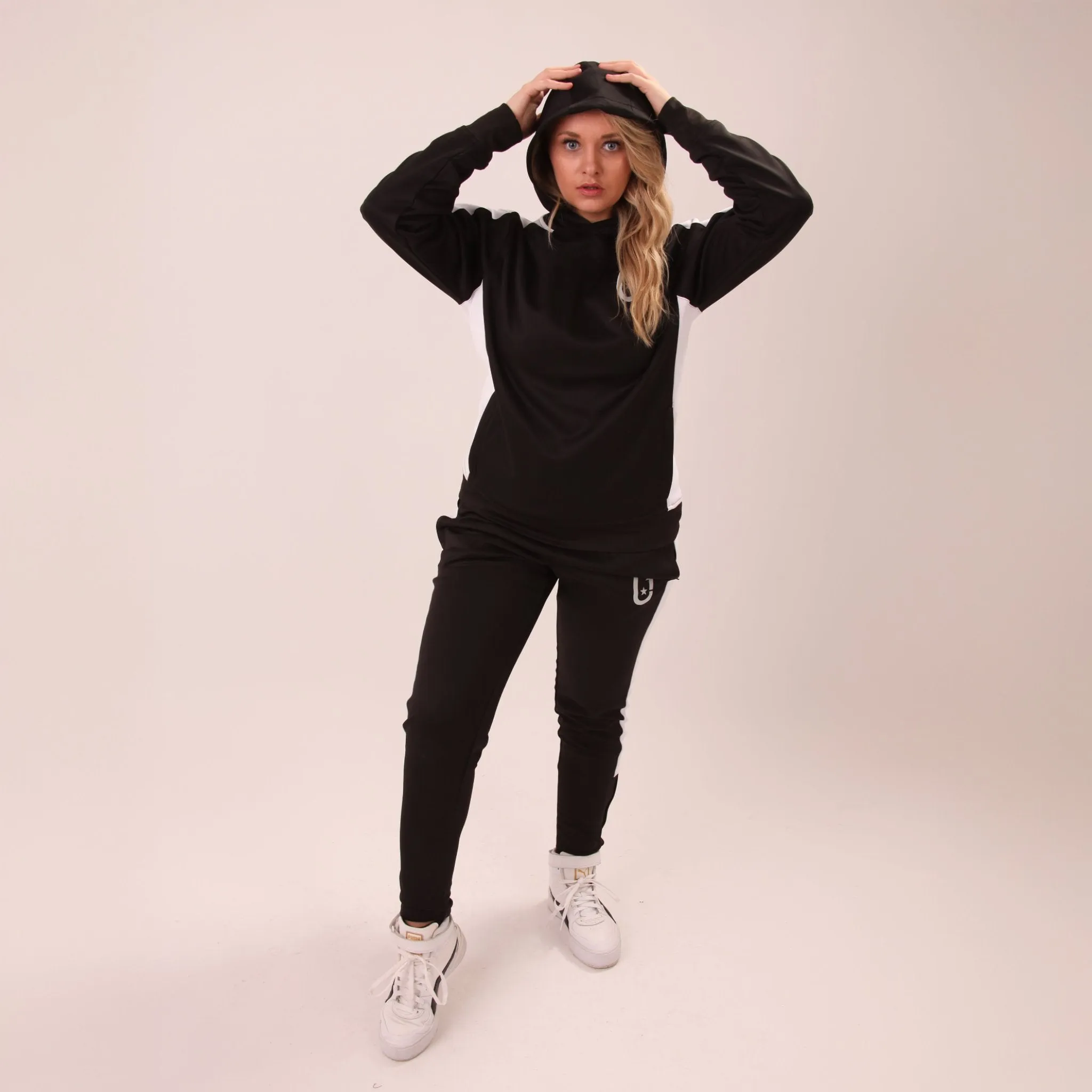 UNIFY Womens Crossover Tracksuit - Black/White Stripes