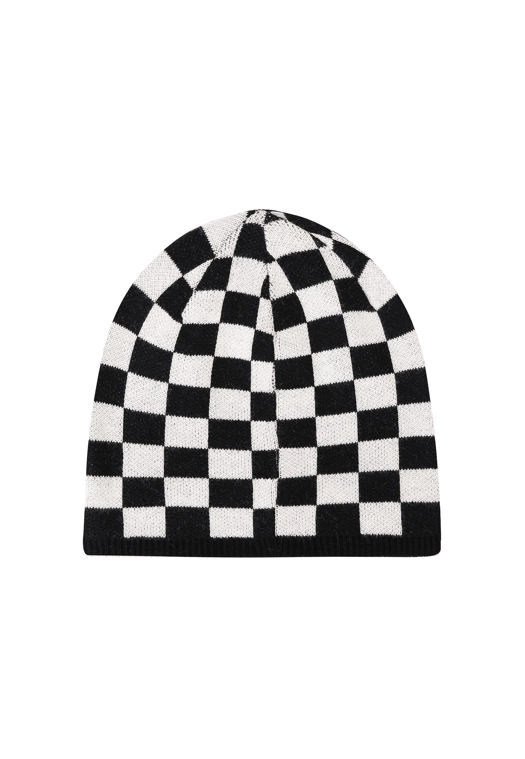 Unisex Checkered-Tiger Beanie Hat - White/Black