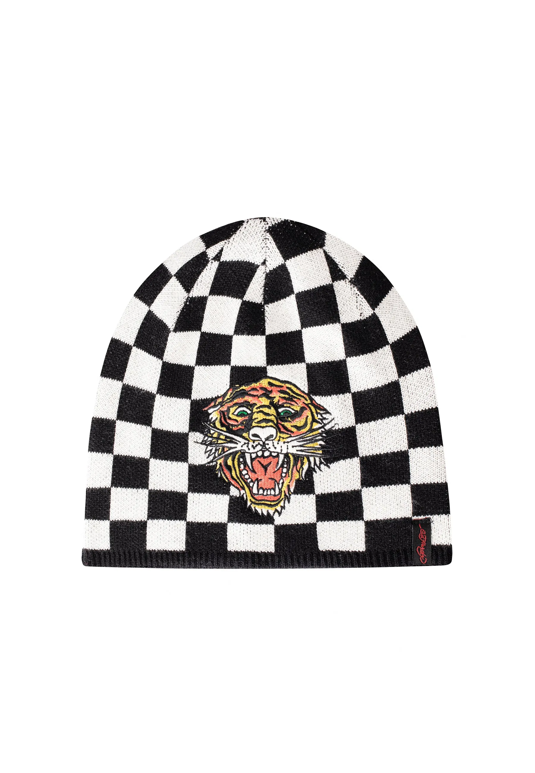 Unisex Checkered-Tiger Beanie Hat - White/Black