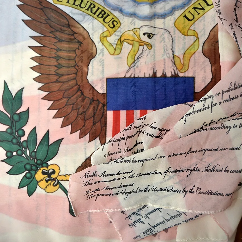 US Constitution and Bill of Rights Chiffon scarf, We the People, legislative executive judicial, ten amendments, US Flag,US Great Seal