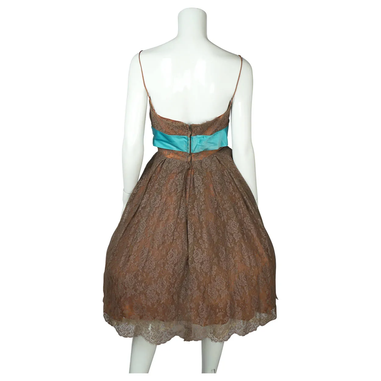 Vintage 50s Prom Dress Brown Chantilly Lace Size S