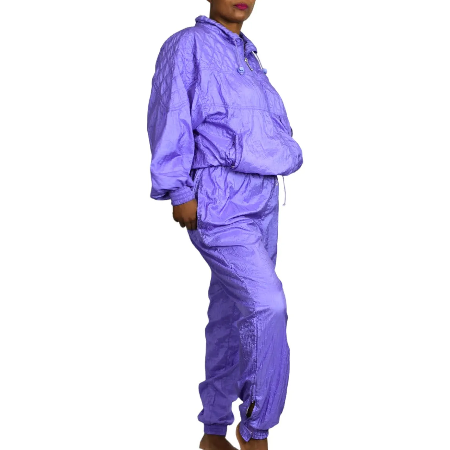 Vintage Nylon Track Suit CoOrd Pastel Purple Lilac Jacket Pant Jogger Set Large