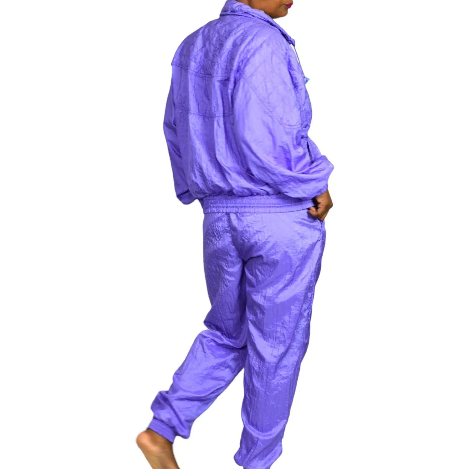 Vintage Nylon Track Suit CoOrd Pastel Purple Lilac Jacket Pant Jogger Set Large