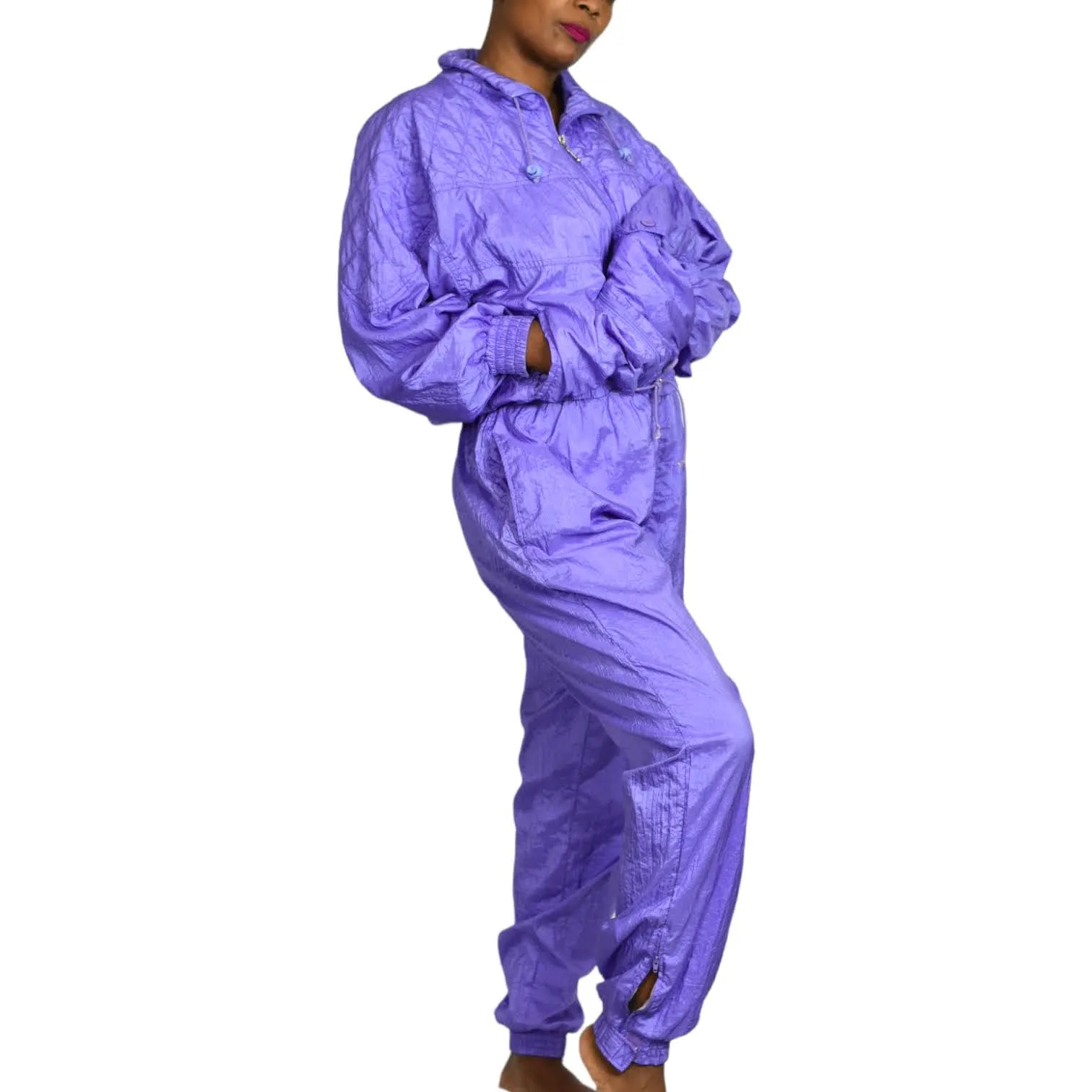 Vintage Nylon Track Suit CoOrd Pastel Purple Lilac Jacket Pant Jogger Set Large