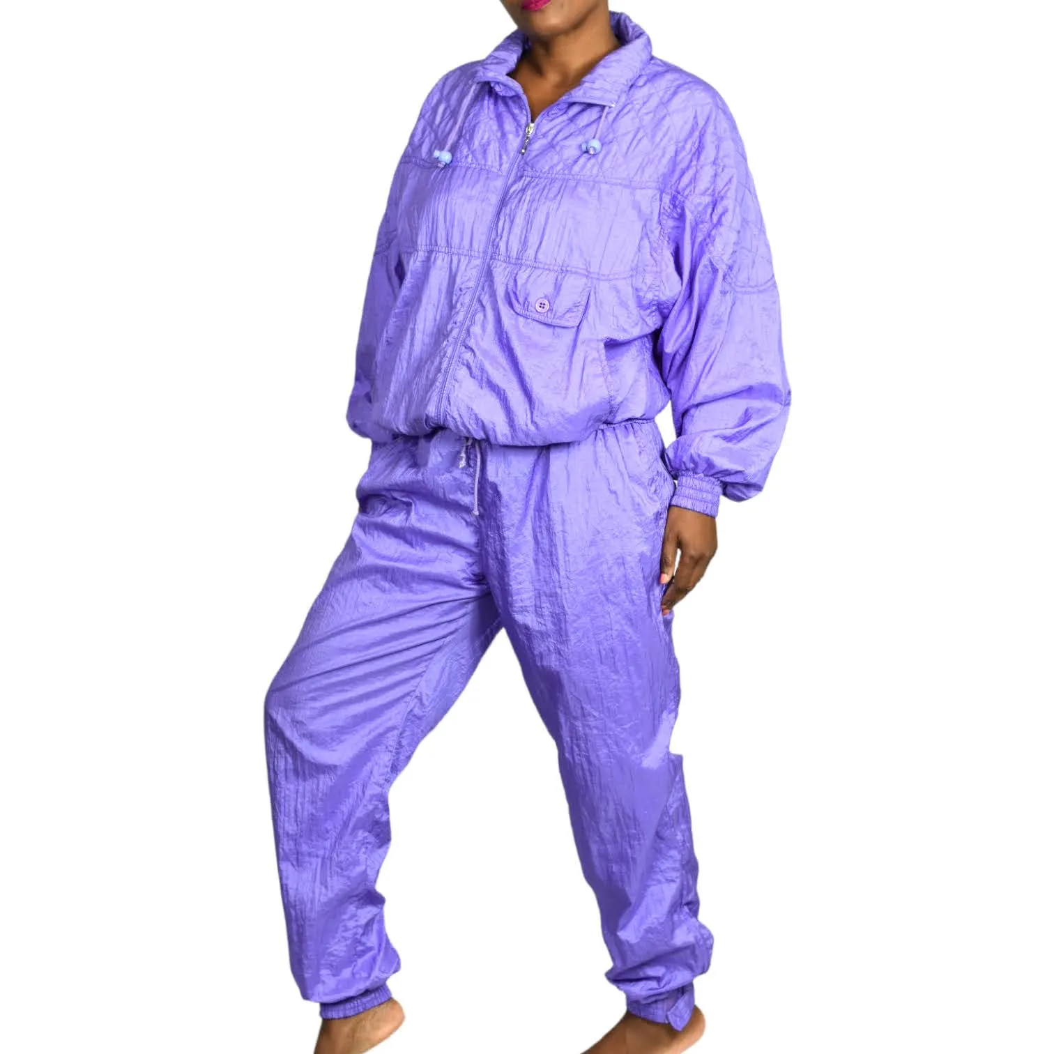 Vintage Nylon Track Suit CoOrd Pastel Purple Lilac Jacket Pant Jogger Set Large