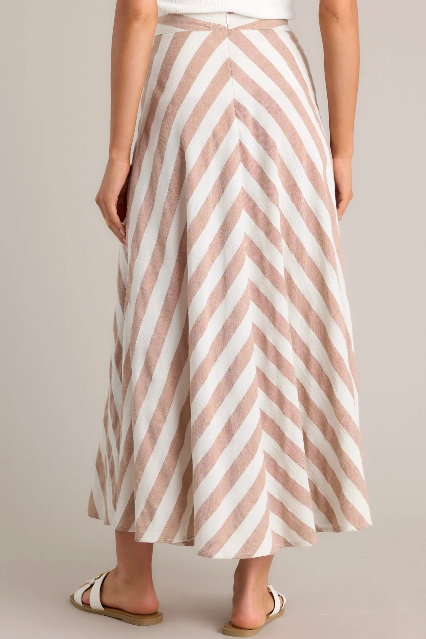 What To Say Light Brown & White Striped Maxi Skirt