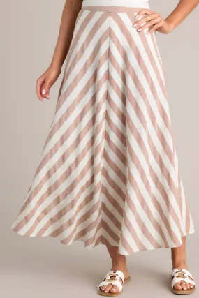 What To Say Light Brown & White Striped Maxi Skirt