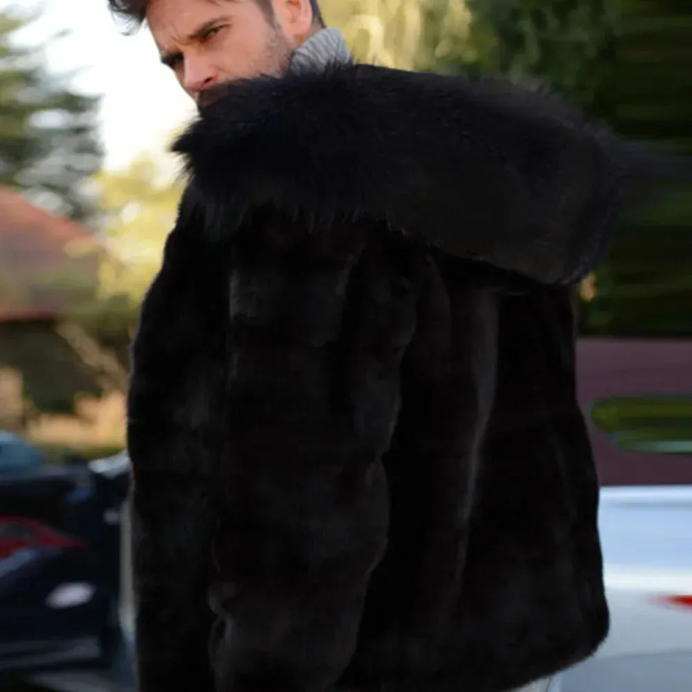 Winter Hooded Faux Fur Coat for Men