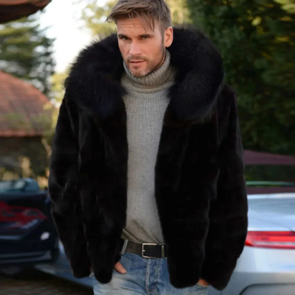 Winter Hooded Faux Fur Coat for Men