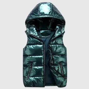 Women Winter Vest Solid Color Hooded Warm Elastic Hem Pocket Bright Color Quilted Vest M S4569857