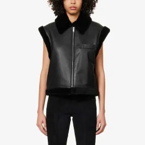 Women's Black Shearling B3 Bomber Vest - Vintage Designer Motorcycle Aviator Style