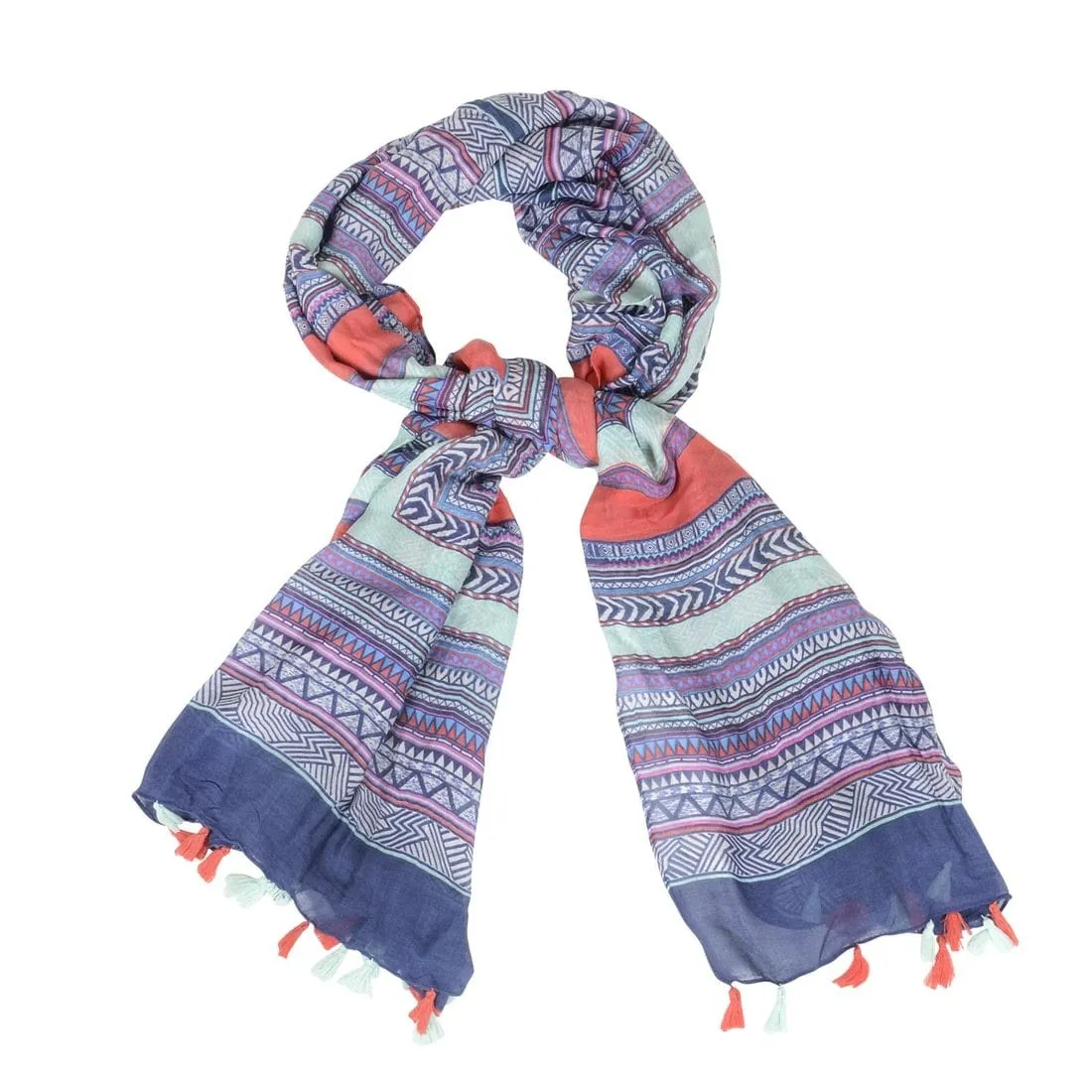 Womens Lightweight Sheer Scarf Blue Aztec Print (Leandro)