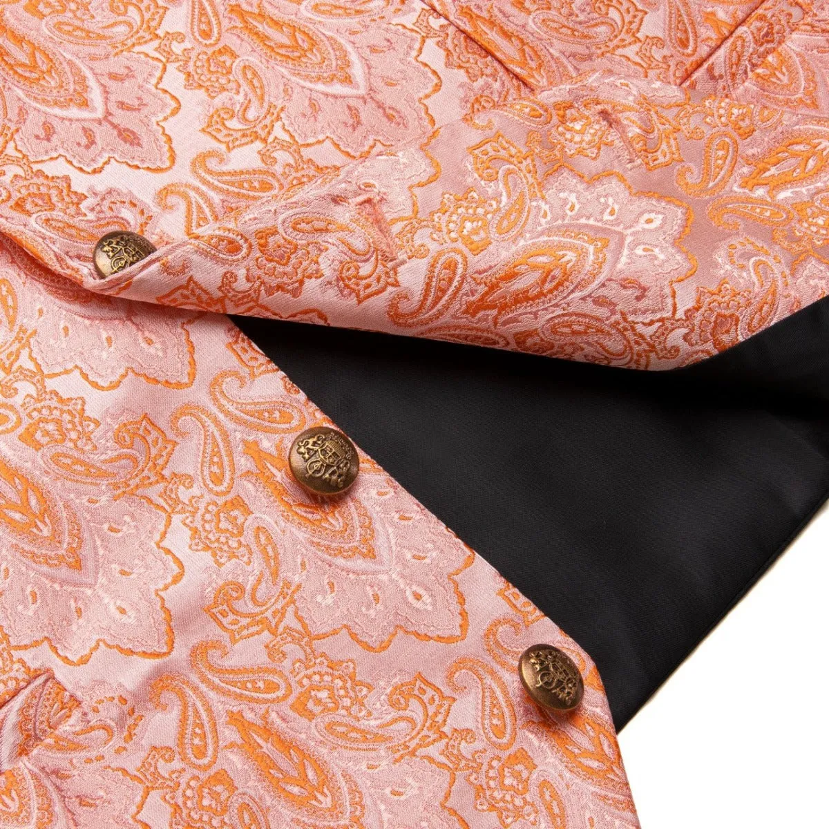 YourTies $9.99 Pink Orange Pasiley Silk Men's Vest Necktie Handkerchief Cufflinks Set