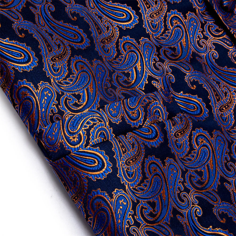 YourTies Black Blue Paisley Pattern Waistcoat Vest Necktie Set for Men