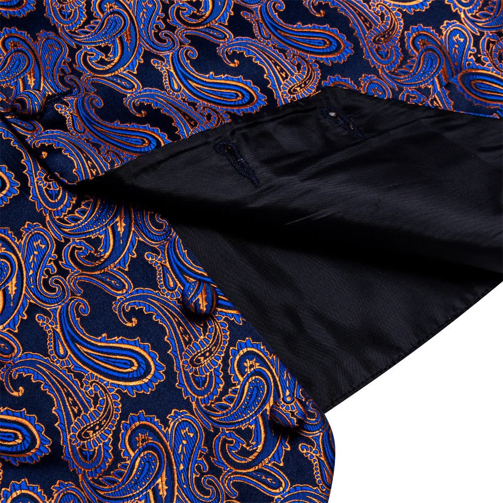 YourTies Black Blue Paisley Pattern Waistcoat Vest Necktie Set for Men