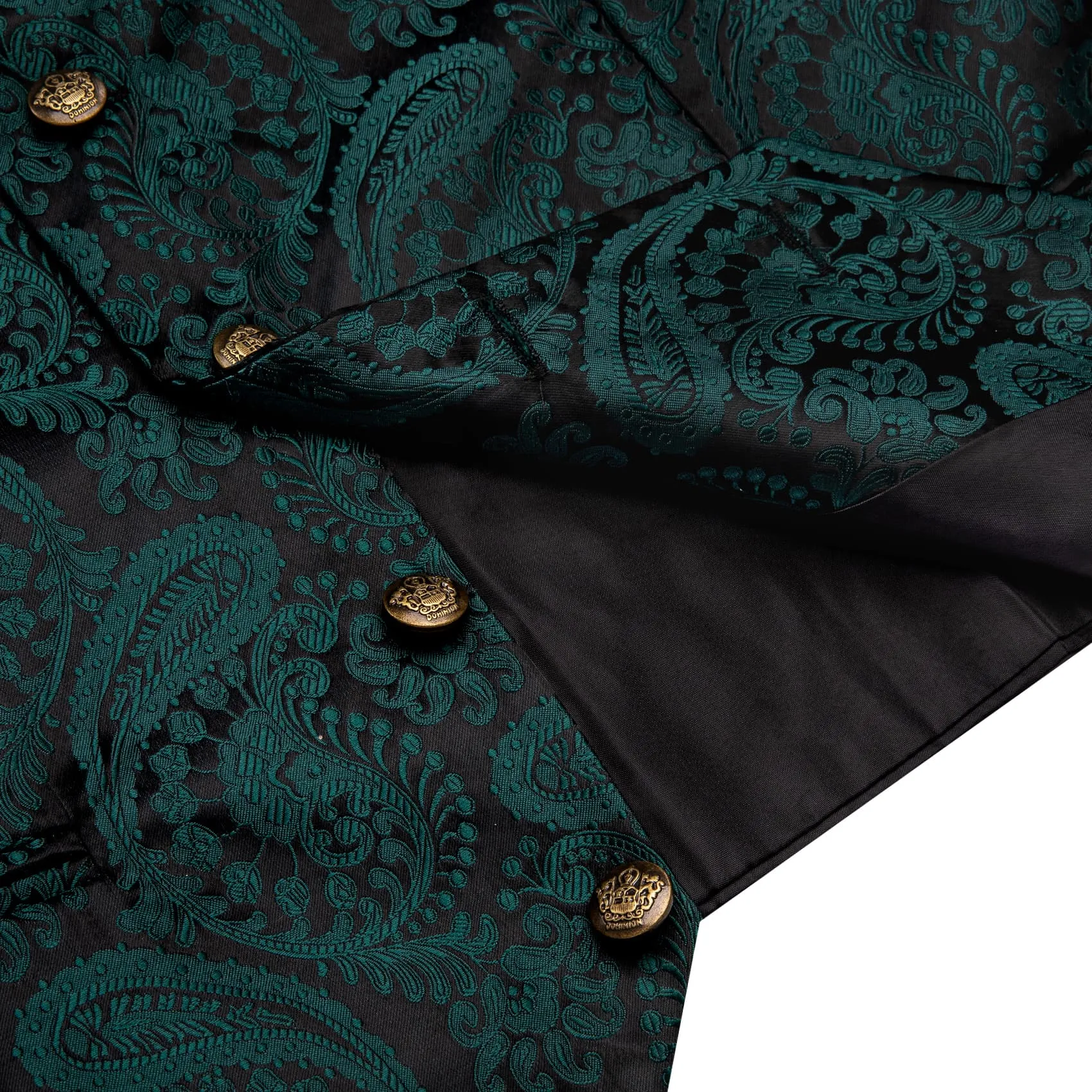 YourTies  Black Green Paisley Wedding Waistcoat Silk V-Neck Vest Necktie Set