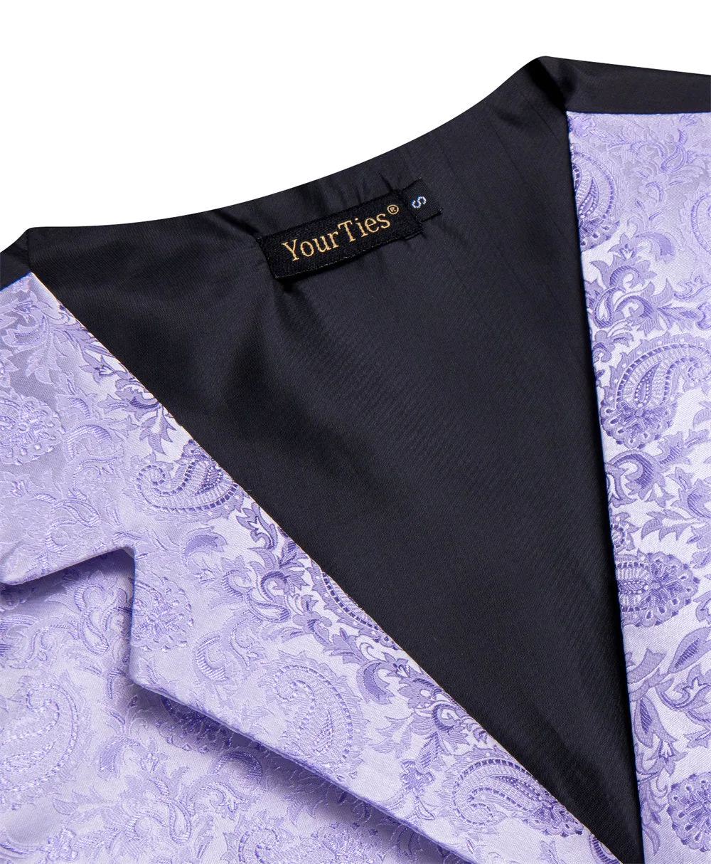 YourTies Light Purple Paisley Silk Men Suit Vest Necktie Hanky Cufflinks Set