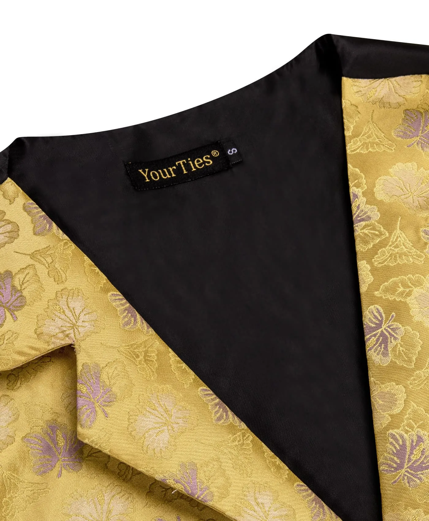 YourTies Yellow Waistcoat Thistle Purple Jacquard Floral Vest Tie Set