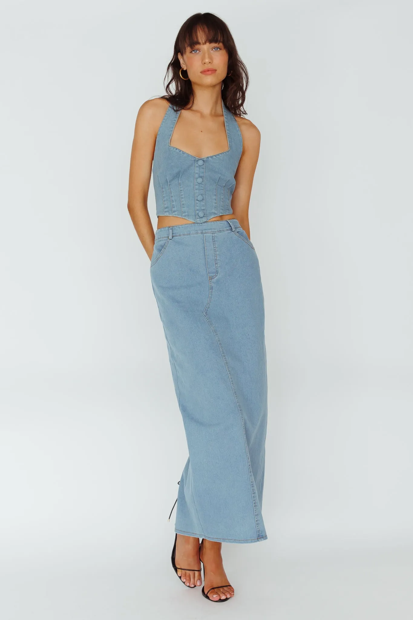 Zurich Pocket Maxi Skirt Denim Blue